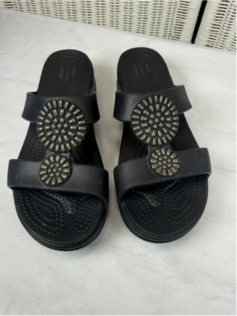Crocs Monterey Diamante Wedge Slide Sandals Slip On Women 8 Navy Blue 206367